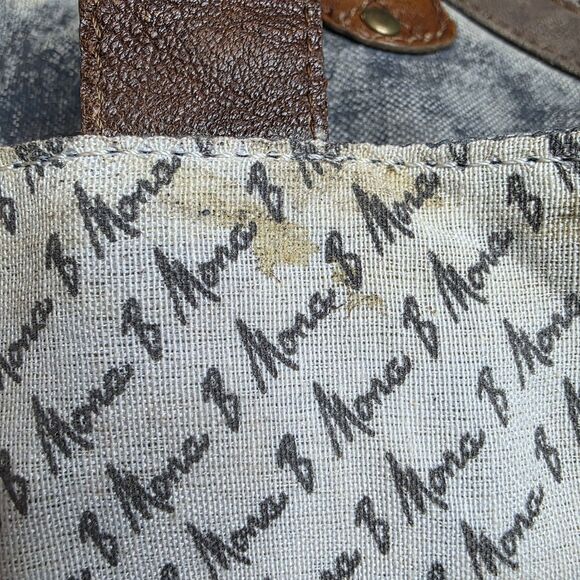 Mona B Collins Tote Bag Distressed Leather Denim Rustic Purse Handbag - Picture 13 of 14